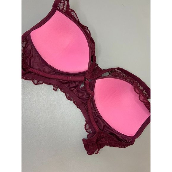 Victoria's Secret PINK medium burgundy lace date push up wireless bralette bra - Picture 7 of 7